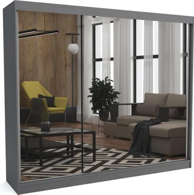 Produktbild von Brent - Kleiderschrank mit Spiegel Dave, Schlafzimmerschrank mit 1 Kleiderstange und Einlegeböden für Kleidung, 250x215x60 cm, Grau