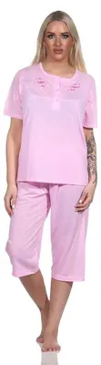 Produktbild von Damen Capri Pyjama mit kurzen Ärmeln; Rosa/M/38