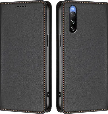 Image de Étui en cuir pour Sony Xperia 10 V, étui à rabat magnétique en cuirPolyuréthaneavec support, noir