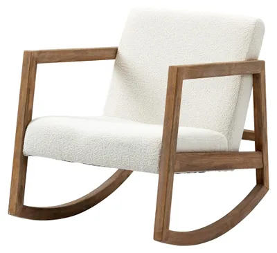 Produktbild von Schaukelstuhl mit Holzrahmen - gepolstert, Lounge, Kautschukholz, Cremeweiß