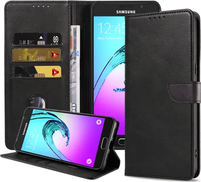 Image de Etui pour téléphone Samsung Galaxy A5 2016 Faux cuir avec lèvre magnétique et porte-cartes Etui à rabat - Noir - Smartphonics