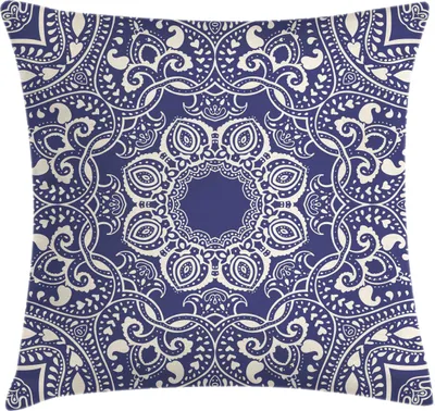 Immagine prodotto di ABAKUHAUS Federa per cuscino orientale, motivo culturale indù orientale, rappresentazione artistica spiritualistica, 60 x 60 cm, blu e crema