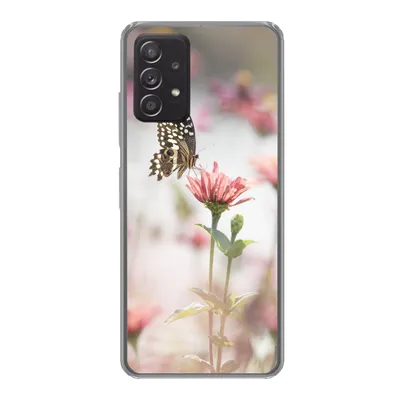 Produktbild von MuchoWow® Handyhülle Schutzhülle Hülle für Samsung galaxy a73 Schmetterling - Blume - Rosa Silikon Softcase Handy Hülle - Handyhülle
