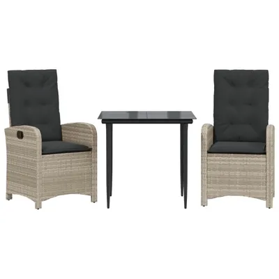 Immagine prodotto di vidaXL set da pranzo da giardino a 3 pezzi con cuscini in rattan grigio chiaro
