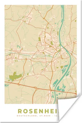 Produktbild von MuchoWow® Poster Rosenheim - Karte - Vintage - Stadtplan 80x120 cm - Papierdruck