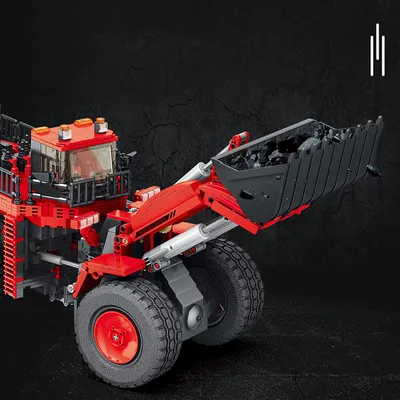 Produktbild von Reobrix 22010 Roter Radlader – 1877 Teile – Technik Klemmbaustein Baumaschine – großes Baustellen Modell