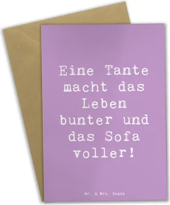 Produktbild von Mr. & Mrs. Panda Grußkarte Spruch Bunte Tante - Lavendeltraum - Geschenk, Geschenke, Herz, Verwandtschaft, Grußkarten, Neffe, Nichte, weihnachtskarten, osterkarte, Sofa