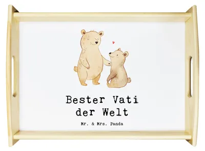 Produktbild von Mr. & Mrs. Panda Tablett Bär Bester Vati der Welt - Weiß - Geschenk, Deko, Eltern, Familie, Daddy, Papa, holz, Servier, Dankeschön, Geschenkidee, Holztablett, Geburtstag
