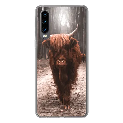 Produktbild von MuchoWow® Handyhülle Schutzhülle Hülle für Huawei P30 Schottischer Hochländer - Wald - Kuh - Tiere - Natur Silikon Softcase Handy Hülle - Kartenbesitzer