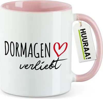 Produktbild von Huuraa Kaffeetasse Dormagen verliebt 330ml Rosa Keramik Kaffeebecher Geschenkidee