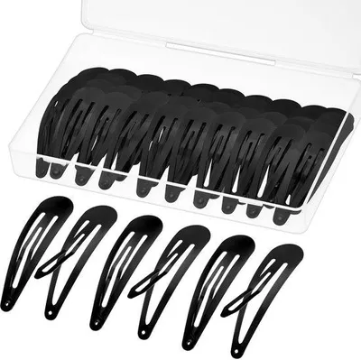 Produktbild von 50 Stück Metall-Haarspangen mit Druckknöpfen für Damen, 5 cm Wassertropfen-Haarspangen mit Behälter, antislip-Haarspangen-Accessoires für Damen und Mädchen (schwarz)