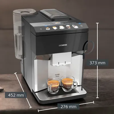 Produktbild von Siemens Kaffeevollautomat EQ.500 classic TP505D01, für viele Kaffeespezialitäten, Milchaufschäumer, Keramikmahlwerk, Heißwasserfunktion, automatische Dampfreinigung, 1500 W, Inox silver metallic
