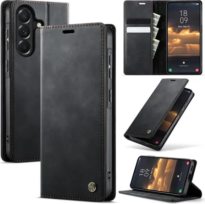 Produktbild von Handyhülle für Samsung Galaxy A57 Hülle Leder mit RFID Schutzhülle Klapphülle Magnet Kartenfach Standfunktion Schwarz