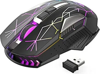 Produktbild von Wireless Gaming -Maus, 2400 dpi, Seitenknopf, USB -Empfänger, Atem -RGB -Beleuchtung, 7 Tasten stillklick, 2,4 GHz wiederaufladbarer Mauslaptop, PC -