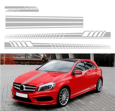 Obrázok produktu pre Sada 5 kusov športových, pruhovaných automobilových nálepiek, svetlosivá farba