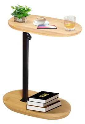 Produktbild von Beistelltisch C Form Höhenverstellbar Bambusholz Metall 45-80 cm
