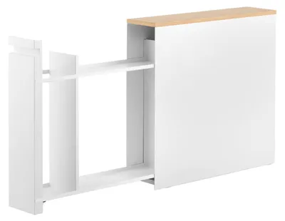 Produktbild von Yamazaki Bad-Aufbewahrung mit Schublade und Holzablage Tower 14x55x56 cm weiß