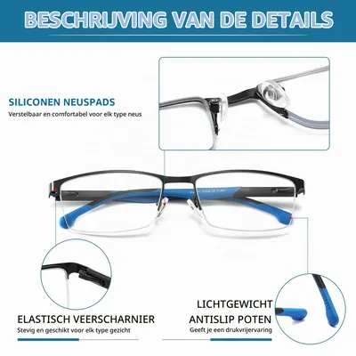 Productafbeelding van Leesbril, metalen frame, +2,50 sterkte, 3 stuks, met blauwlichtfilter voor de ogen