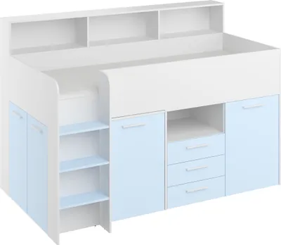 Produktbild von Bett mit Schreibtisch NEO L Links 80x200 cm Schlafzimmer-Sets Hochbett Etagenbett weiß / blau
