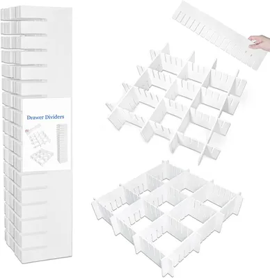 Produktbild von Schubladenteiler verstellbar 47x7 cm, weiße Schubladenteiler, 5 Stück Küche Schublade Veranstalter Organisationssystem, Schlafzimmer Kommode Schrank Büro Bad Teiler Schubladen Kunststoff.