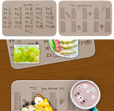 Image de Planche à déjeuner pour la rentrée des classes, en bois, set de 2 motifs 1x1 ABC, planche à goûter, élèves, rentrée des classes