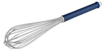Imagen del producto de Guarda de acero inoxidable, de 45 cm de largo, con empuñadura de plástico azul y 16 ojales