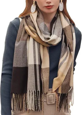 Produktbild von Wollschal - Damen Winter - Winter Schal - Gepunkteter Schal - Weiches Gewebe - Zart & Warm -Mit Pompons - Damen - Herren - Olivgrün - 180*65cm