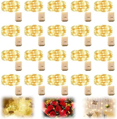 Produktbild von 20 Stück batteriebetriebene Lichtketten - 2 m x 20 LEDs - warmweiß - wasserdichter Drahtlichtketten - Mini-Lichtketten für Schlafzimmer und Feiern.