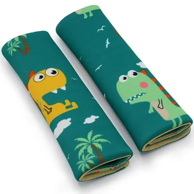 Immagine prodotto di Set di 2 protezioni per cinture di sicurezza per bambini, motivo dinosauri, imbottiture morbide e confortevoli, 22 cm x 6,5 cm