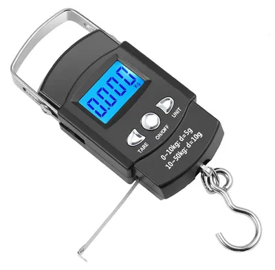 Produktbild von Taschenwaage - Digitale Hängewaage - 50 kg Tragkraft - LCD-Display - Angel- und Kofferwaage - Mit Maßband - Tragbar