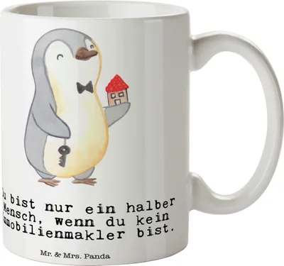 Produktbild von Mr. & Mrs. Panda Kaffeetasse Immobilienmakler Herz - Weiß - Geschenk, Lustig, Becher, Spruch, Ausbildung, Kaffeebecher, Tasse, Teetasse, haferl