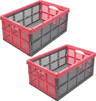 Produktbild von Garronda 2 Stück Transportbox Klappbox Klappkiste Faltbox Faltkiste 51 x 34,5 x 22,5 cm (Grau/Pink) GD-CRI-FoldBox