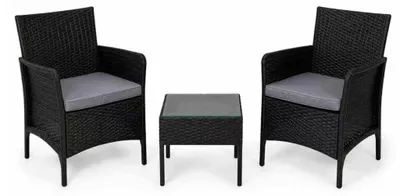 Immagine prodotto di SET MOBILI DA GIARDINO 3 pezzi, 2 poltrone, tavolo per terrazzo, balcone, plastica nera