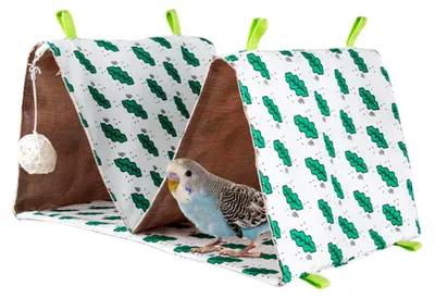 Produktbild von Vogelbett – Doppelzimmer, Papageienhöhle, dreieckig, atmungsaktiv, Sittichruhe, Bett für Brut und Schlaf, Bereicherung, Spielfenster, für den Außenbereich