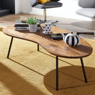 Produktbild von WOHNLING Couchtisch 122x36x63 cm Sheesham Nierentisch Tischbeine Metall Tisch