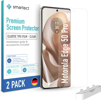 A product shot of a screen protector for a Motorola Edge 50 Pro, displayed with its packaging.