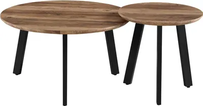 Produktbild von Couchtisch-Set Aziz - Ø50x50cm und Ø80x45cm - Mangoholz/schwarz