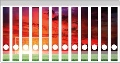 Produktbild von Wallario Ordnerrücken Sticker, selbstklebend für schmale Ordner, 12 Stück, Motiv Fußball - Fußballfeld bei Sonnenuntergang