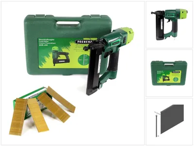 Produktbild von Prebena 2XR-J50 Druckluftnagler im Transportkoffer + Prebena Stauchkopfnägel Brads 40 mm 5000 Stück - aus verzinktem Stahl, geharzt