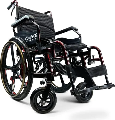 Produktbild von COMFYGO X-1 SE Rollstuhl – Faltbarer Transportrollstuhl manuell, leicht & klappbar mit abnehmbaren Rädern – Reiserollstuhl für Erwachsene – Rot