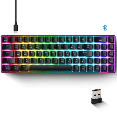 Obrázok produktu pre AK692 – Klávesnica s 60% mechanickými klávesmi, Bluetooth/bezdrôtové/káblové pripojenie a 18 RGB podsvietením