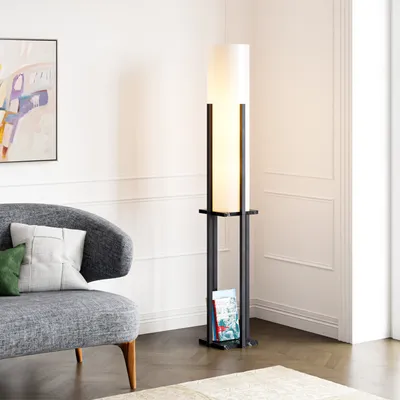 Stojacia lampa "Gisborne" s policou 146 x 25 x 25 cm mramorový vzhľad/čierna
