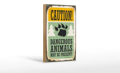 Produktbild von Holzschild Retro 12x18cm Caution dangerous animals