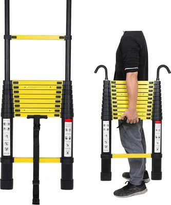 Obrázok produktu pre Jopassy teleskopický rebrík s hákom Hliníkový rebrík čierny+žltý 3,2 m