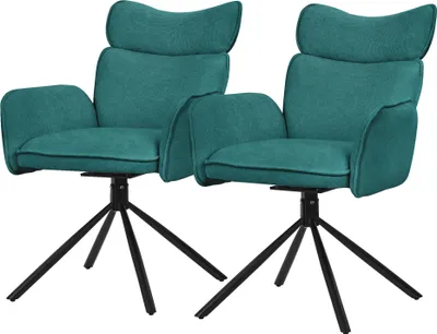 Produktbild von ML-Design Esszimmerstühle drehbar 2er Set Petrol Stoffbezug Wohnzimmerstuhl mit Rücken- & Armlehne 360° Drehstuhl mit Metallbeinen Sessel ergonomisch