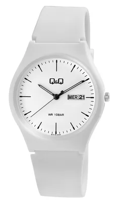 Produktbild von Q&Q Uniuhr mit Silikonarmband in weiß, 10 Bar wasserdicht