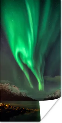 Produktbild von MuchoWow® Poster Nordlichter - Grün - Fjord 60x120 cm - Wandschmuck