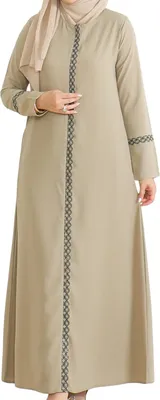 Produktbild von Damen Gebetskleid Abaya Elegant Bestickt Luftig Beige S