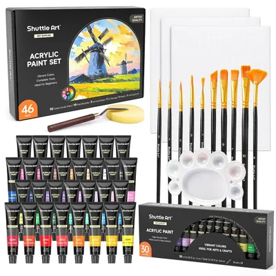 Image de Peinture acrylique set - 30 couleurs - 12 ml - Avec pinceaux et toile