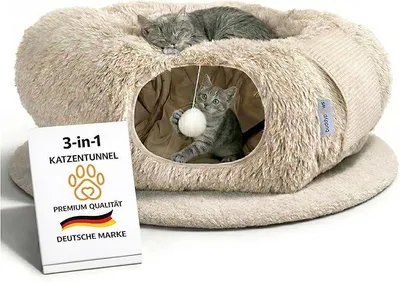 Imagen del producto de Túnel para gatos 3 en 1 | Cama de felpa para gatos y alfombrilla de sisal para rascar